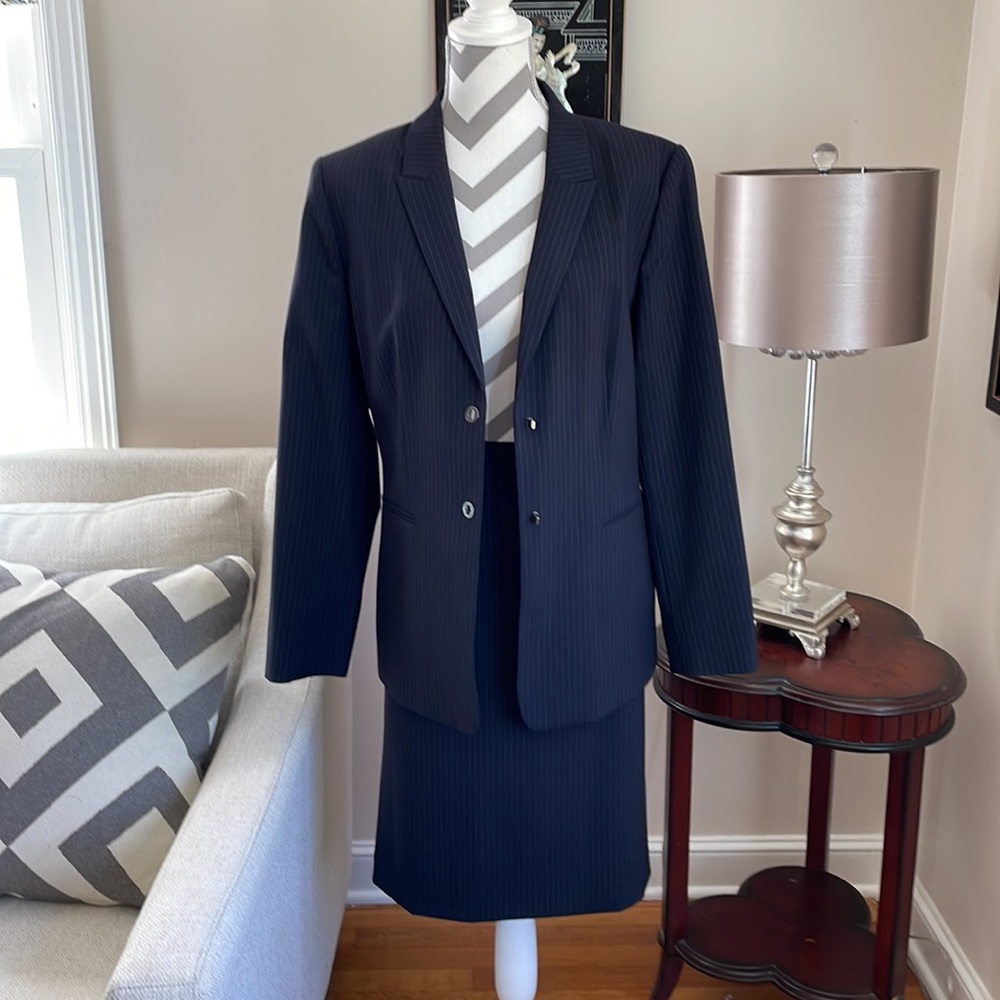 Women’s Navy Blue Pin Stripe Skirt Suit